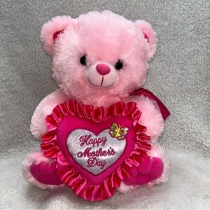 SGG Mothers Day Pink Teddy bear 13" sparkles ruffles heart